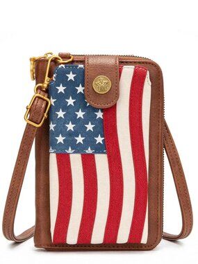 Montana West American Flag RFID Crossbody Phone Wallet Red